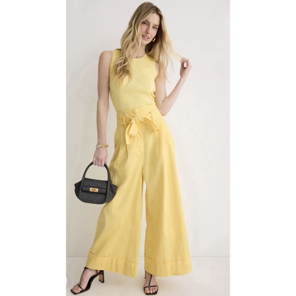 Adam Lippes Tie Waist Wide Leg Pants in yellow,size 6